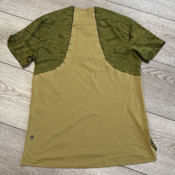 Lululemon Shirt Fast Free Short Sleeve Mens Small Camo Running Light Mesh Green - Picture 6 of 7